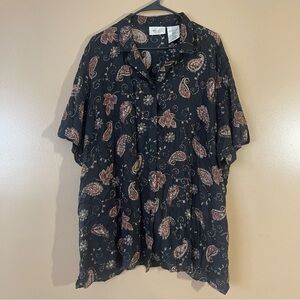 Kathie Lee Collection Women’s Shirt with Black and Brown Paisley size 26/28